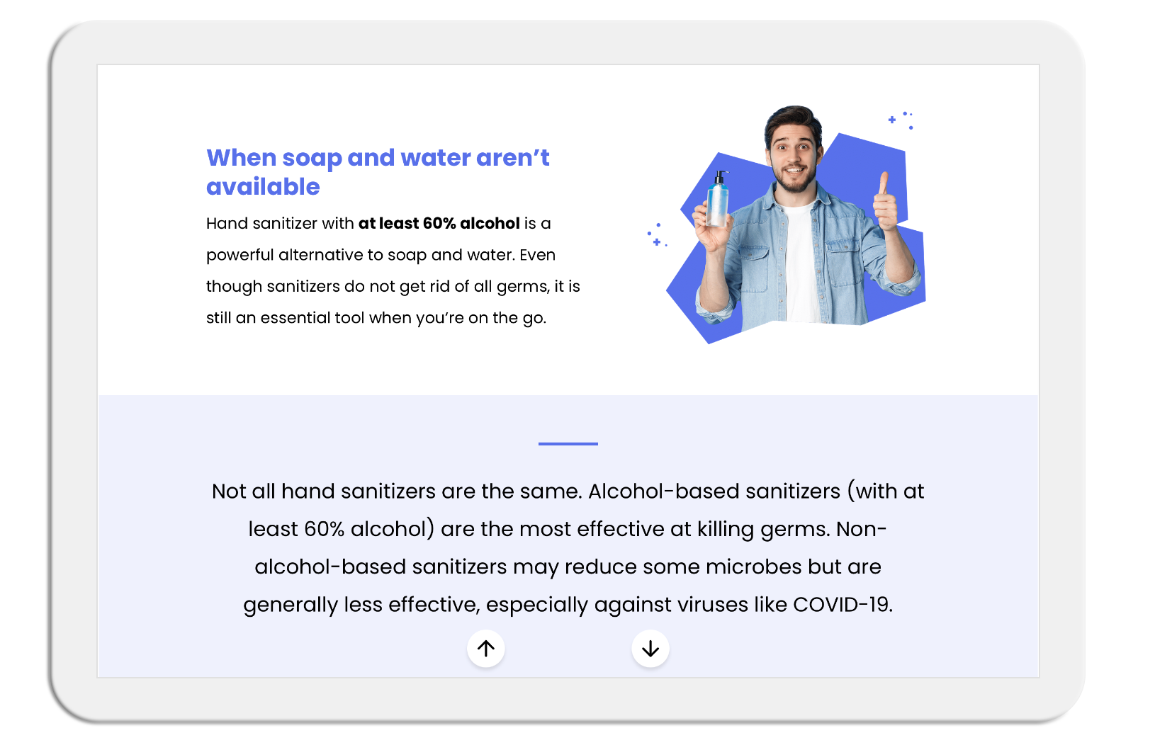 Hand washing procedure instruction screen